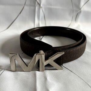 Michael Kors Women's Belt Brown Silver Buckle MK Logo 36"
